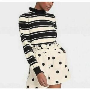 WHO WHAT WEAR XXL 2x Plus Black Cream Striped High Neck Keyhole Sweater NWT B70